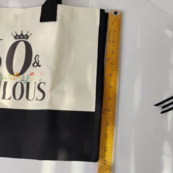60 & Fabulous Canvas Tote Bag with Zipper Pouch & Ribbon – Black & Cream- NEW - Picture 12 of 16